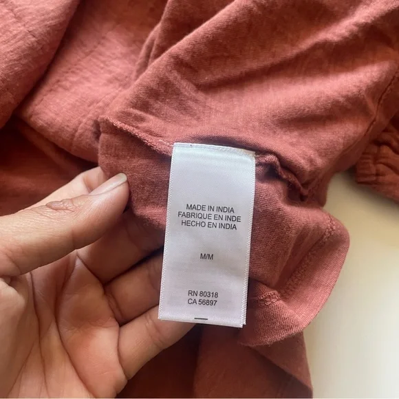 Lucky Brand Peasant Boho Rust Long Sleeve Eyelet MEDIUM Casual Tassel - Picture 7 of 10